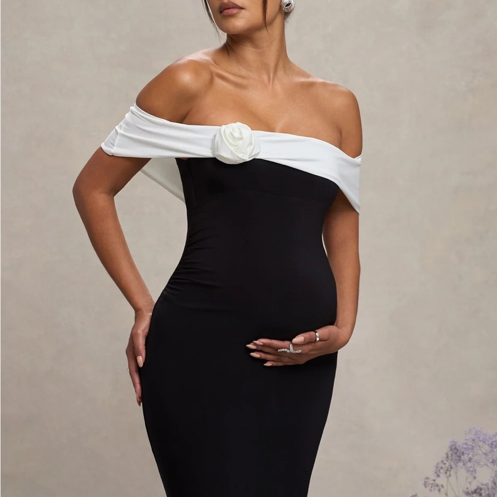 Club L London Off-Shoulder Black and White Dress